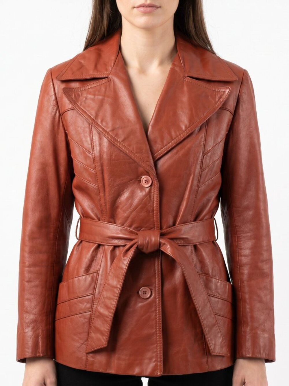 Vintage 70's Burnt Orange Leather Belted Jacket